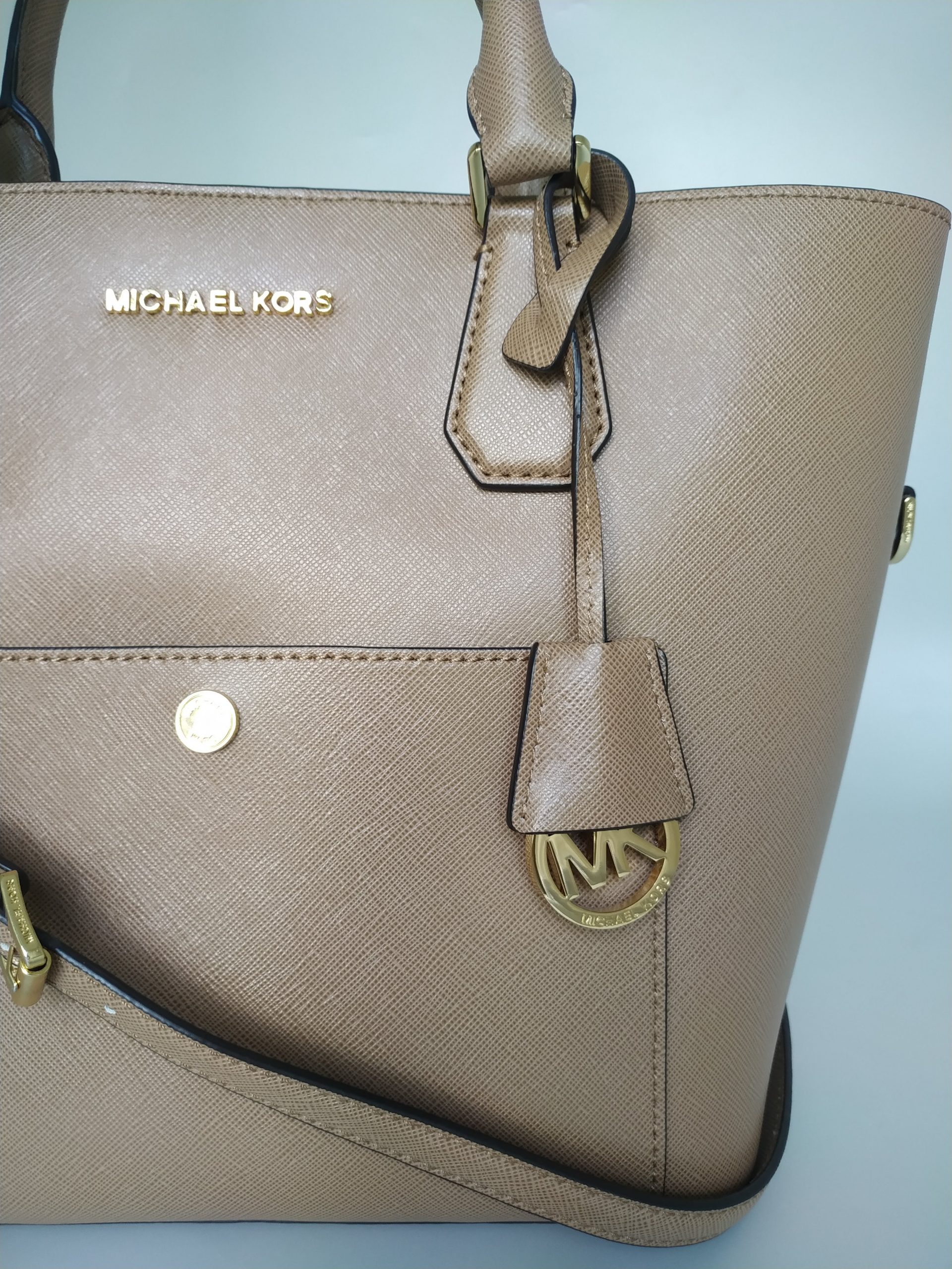 MK Michael Kors Large Sand Greenwich Tote Handbag Saffiano Leather ...