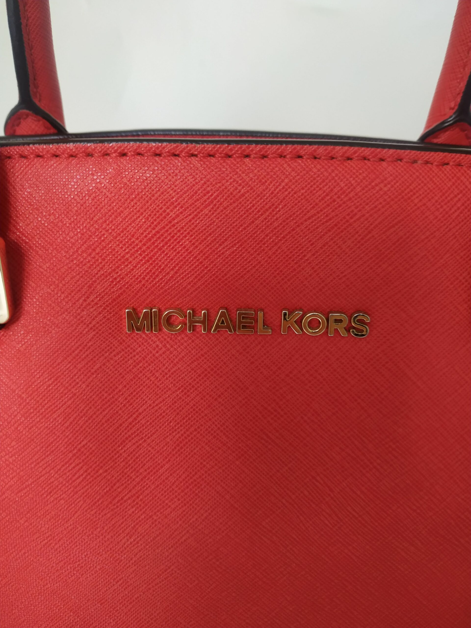 michael kors selma large satchel top-zip red gold leather
