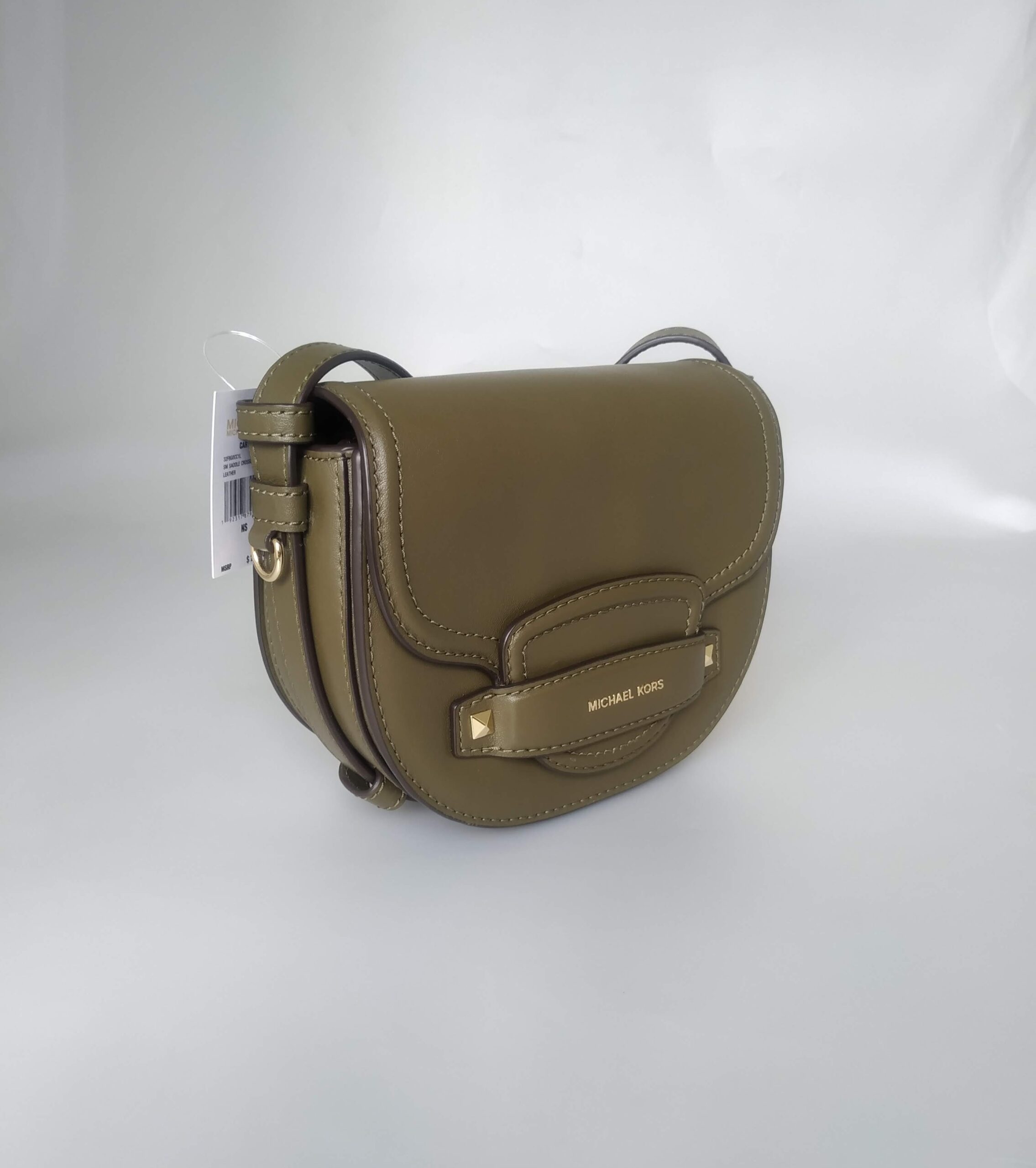 MK Michael Kors Cary Small Saddle Bag in Olive Leather - Earth Luxury