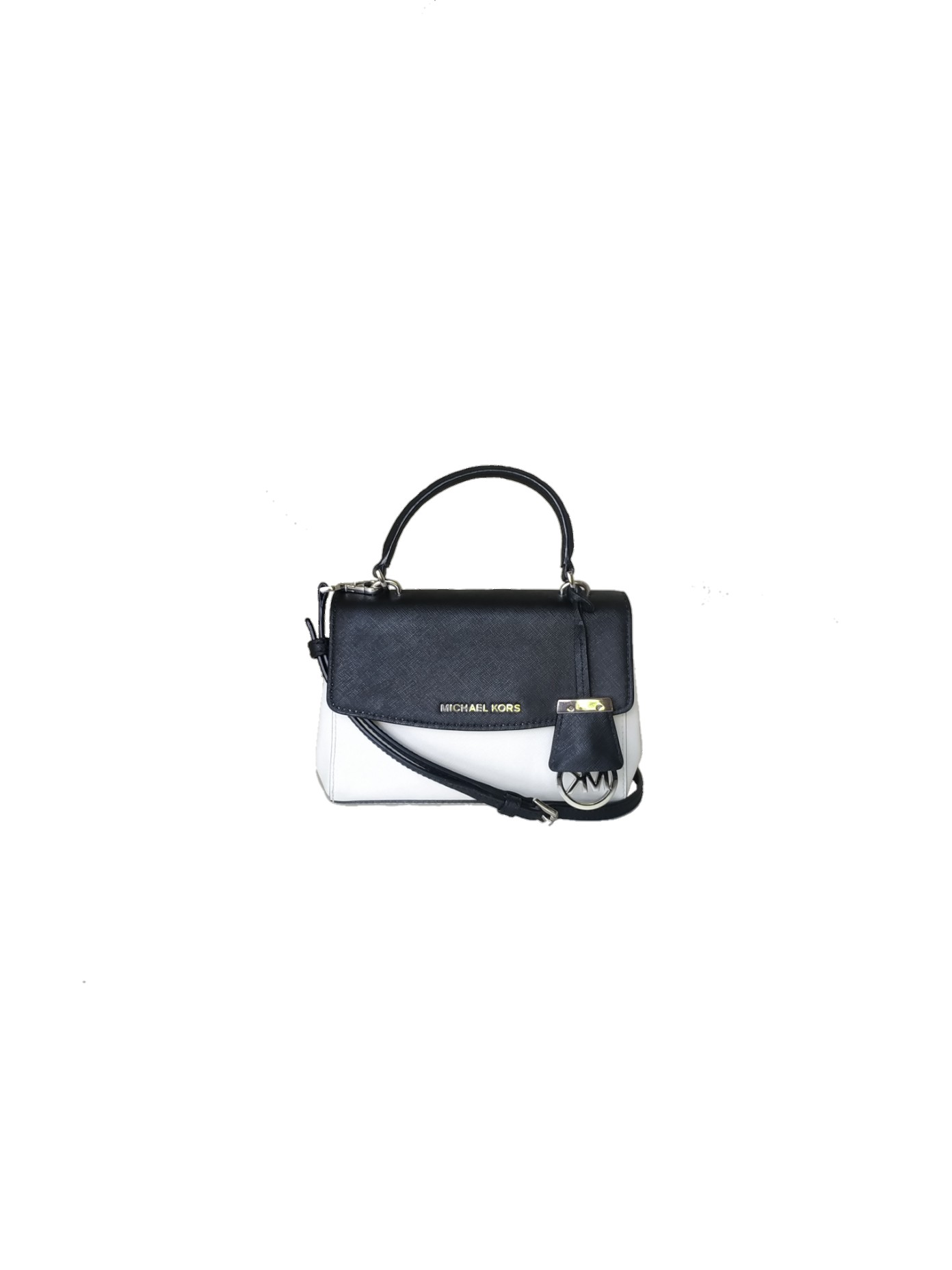 Buy the Michael Kors Ava Small Satchel Crossbody Bag Saffiano Leather Black