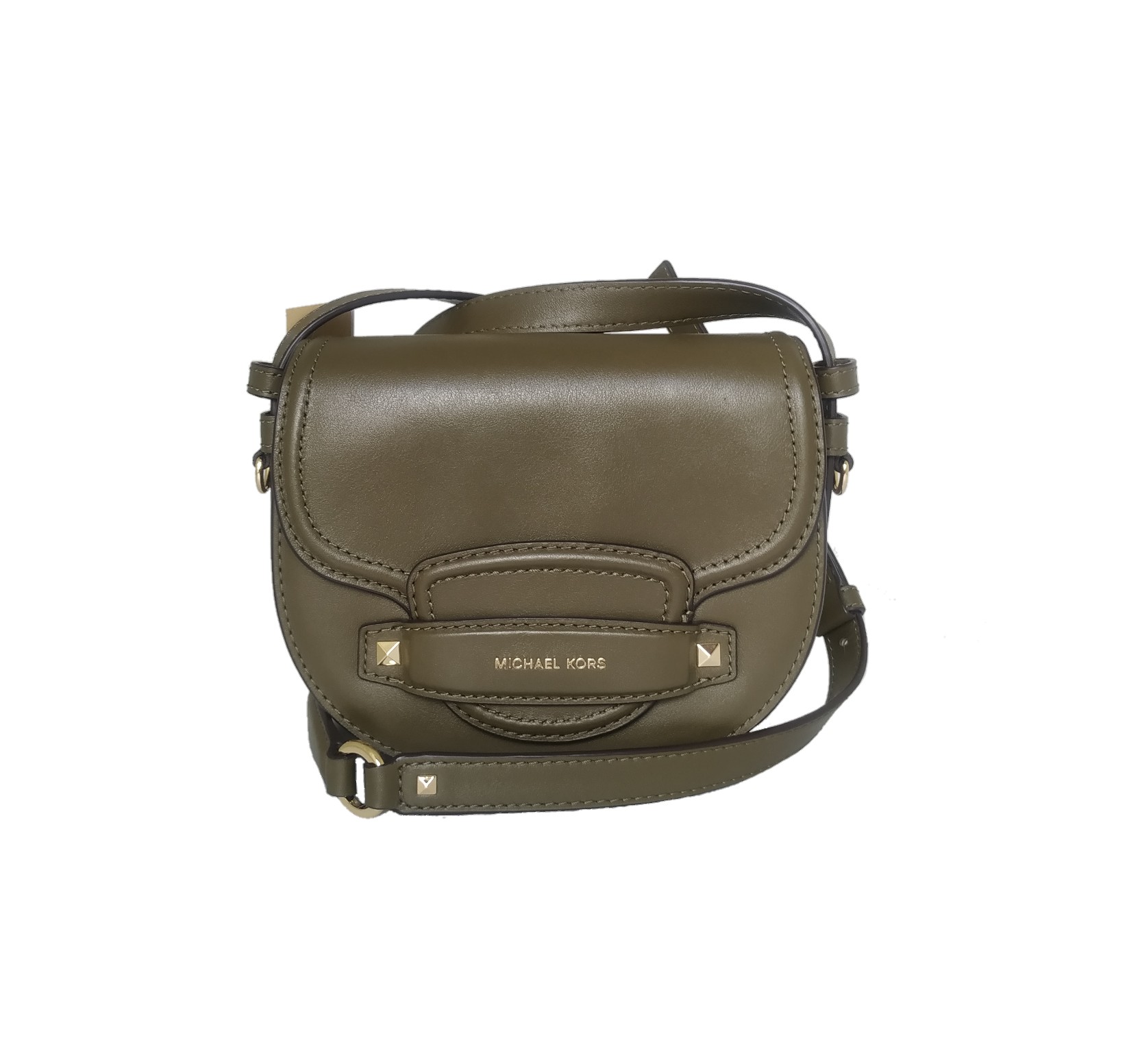 MK Michael Kors Cary Small Saddle Bag in Olive Leather - Earth Luxury