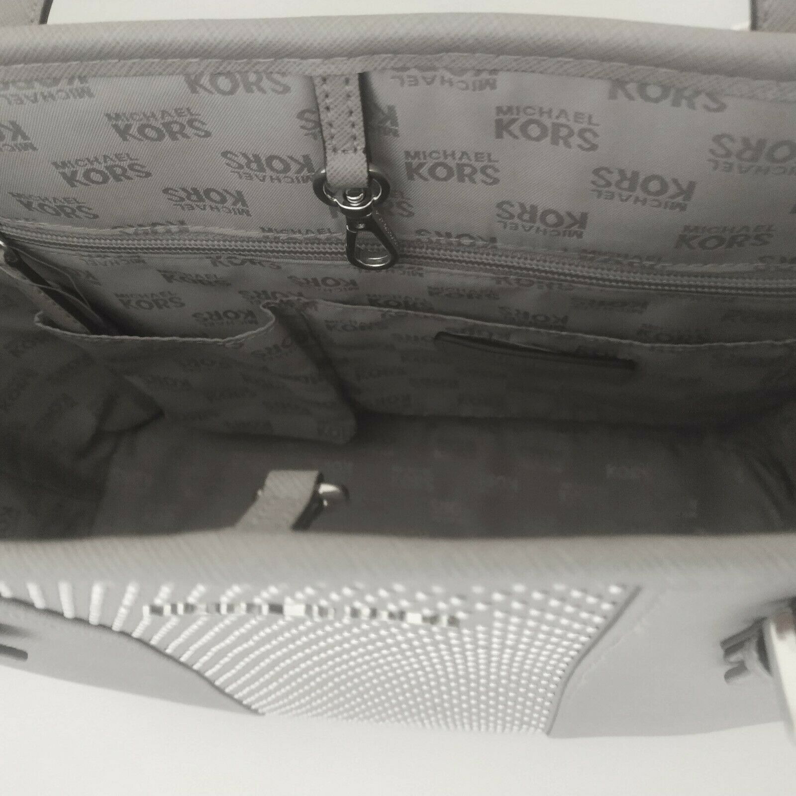 MK Michael Kors Jet Set Micro-Stud Stripe Saffiano Bag - Earth Luxury