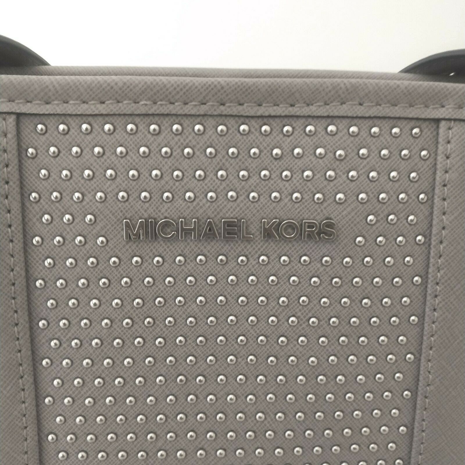 MK Michael Kors Jet Set Micro-Stud Stripe Saffiano Bag - Earth Luxury