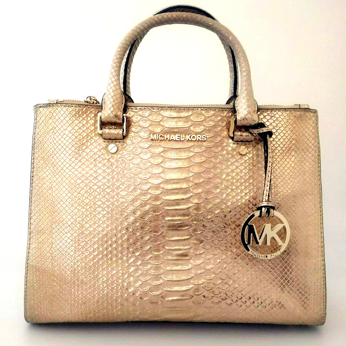MICHAEL KORS Gold Leather Crossbody Shoulder Bag Pre Loved Purse | eBay